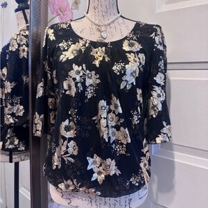 Sara Michelle Black and Gold Floral Blouse
